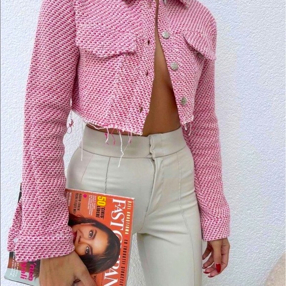 NWOT! Zara Barbie Pink Tweed Cropped Jacket - Picture 3 of 13